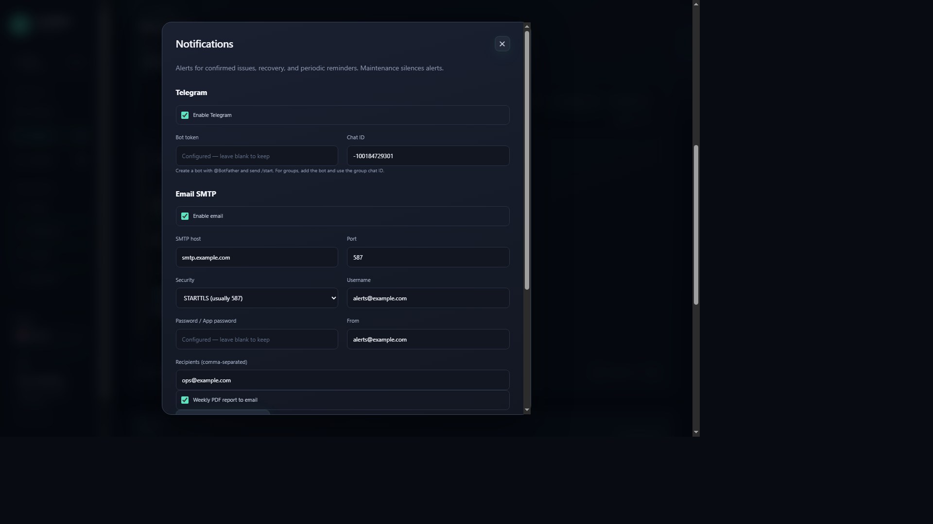 Telegram alert from LuceWare